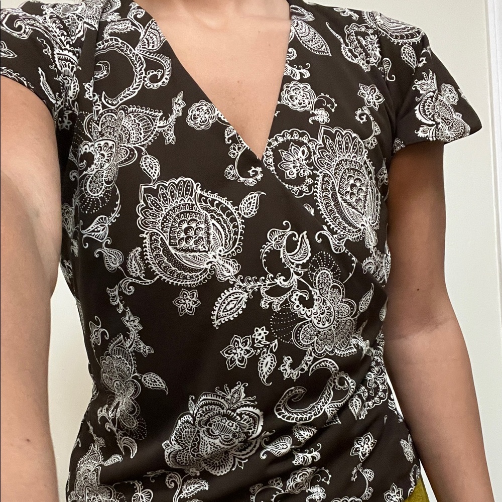 Nine West Paisley Wrap Top - Brown and White